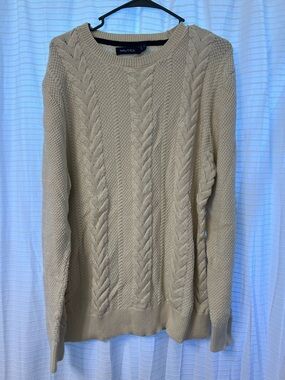 Nautica Men's Cream Cable Crewneck Sweater